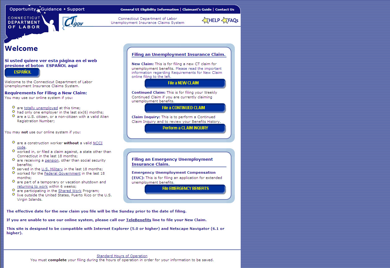 Log-in page for old DOL Tax and Benefits system